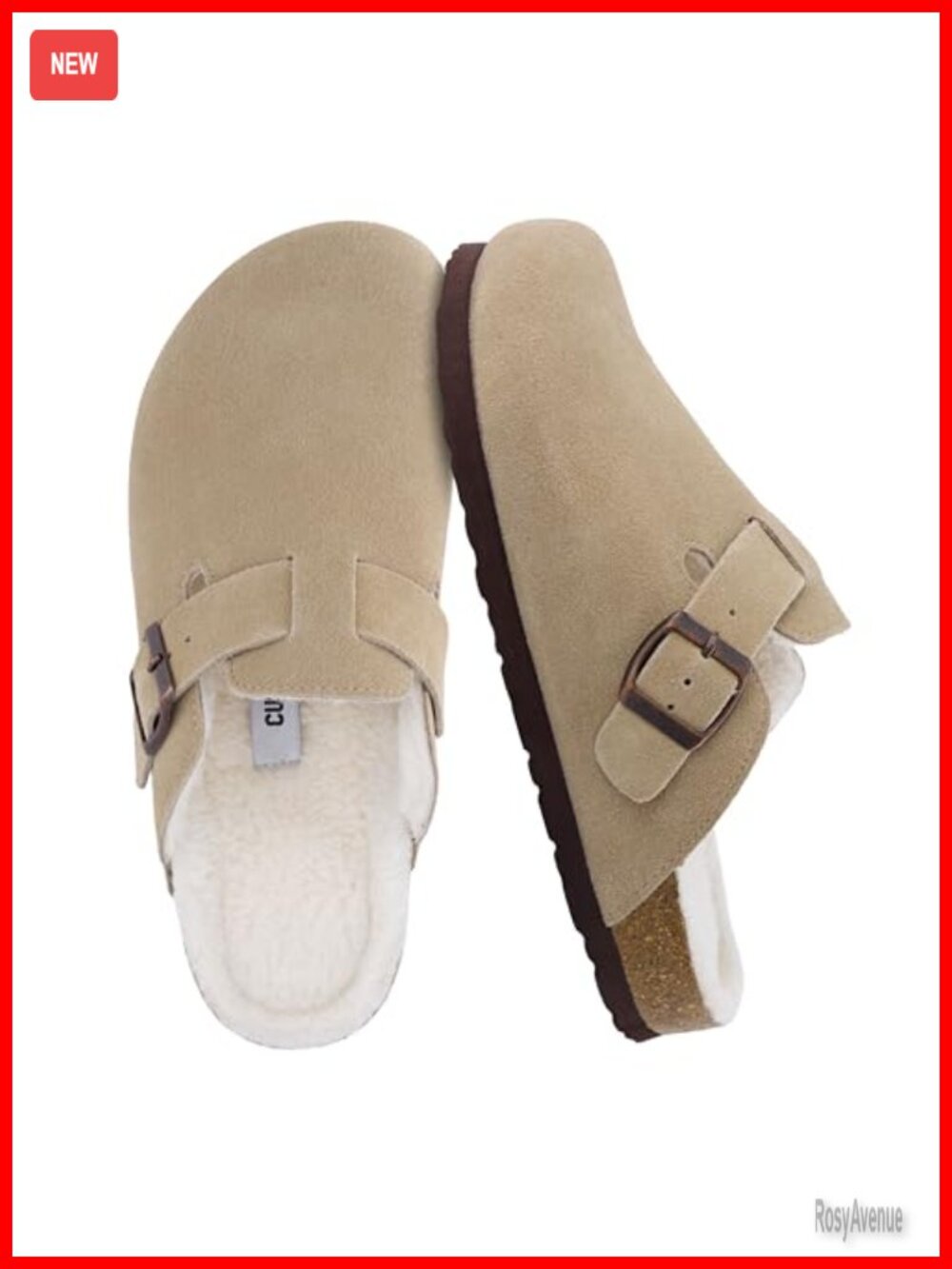 Women's Cork Footbed Leather Clog with Faux Fur Lining - Comfort Slip-On